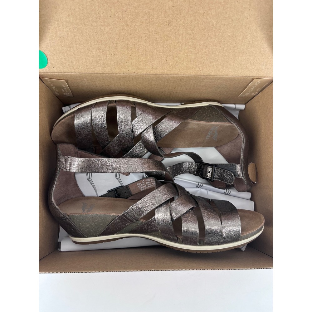 Dansko Vivian Nappa Pewter Metallic Leather Wedge Sandals 1522-971200 Womens 37